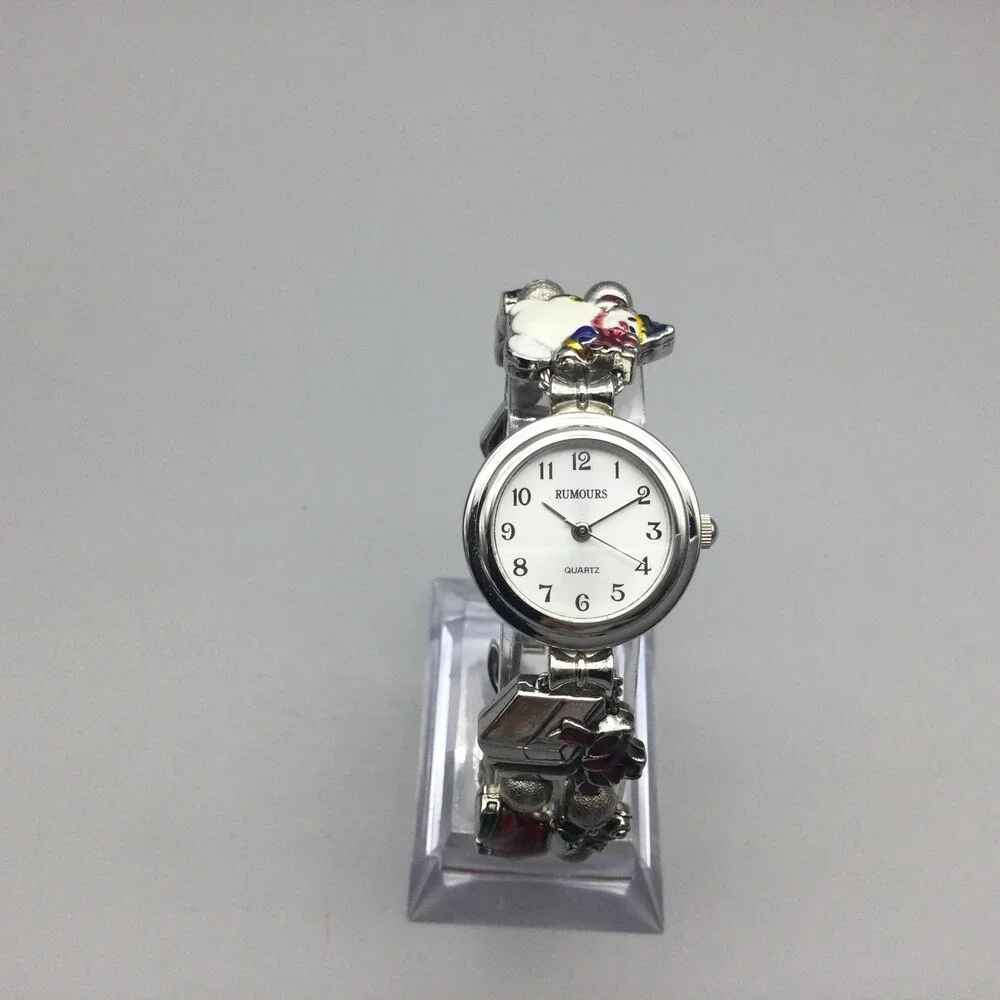 Rumours Womens Watch 24mm Silver Tone Christmas Charm Bracelet New Battery 6